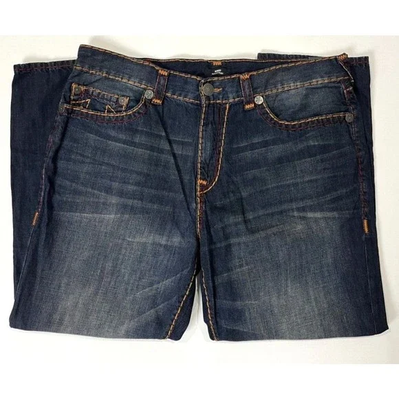 True Religion Bobby Relaxed Baggy Thick Stitch Dark Wash Jeans 40" x 32"